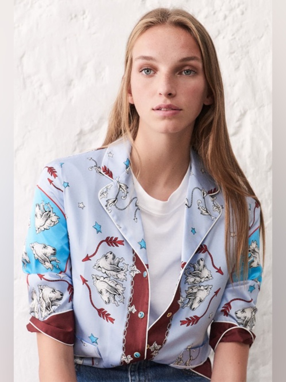 Sandro Paris Printed Pyjama -Style Satin Twill Shirt - Picture 12 of 13
